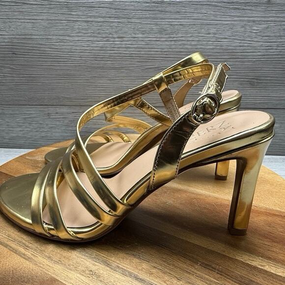 Naturalizer Womens Kimberly Buckle Open Toe Strappy Pumps Gold Sandals Size 8 W